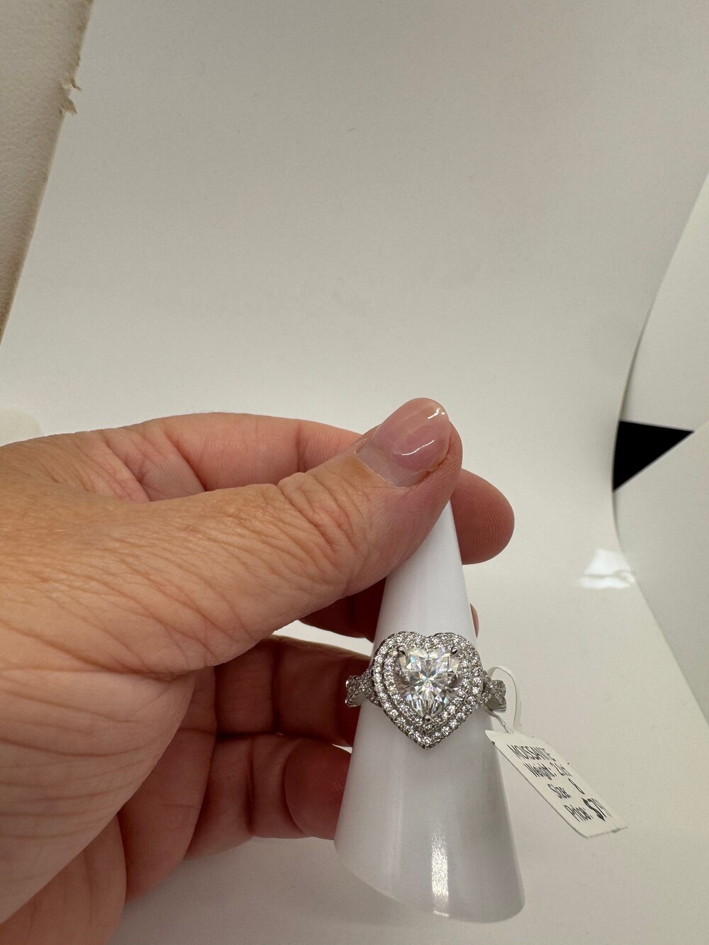 Genuine Moissanite 2Ct Heart Double Halo Ring Silver Size 8 GRA New